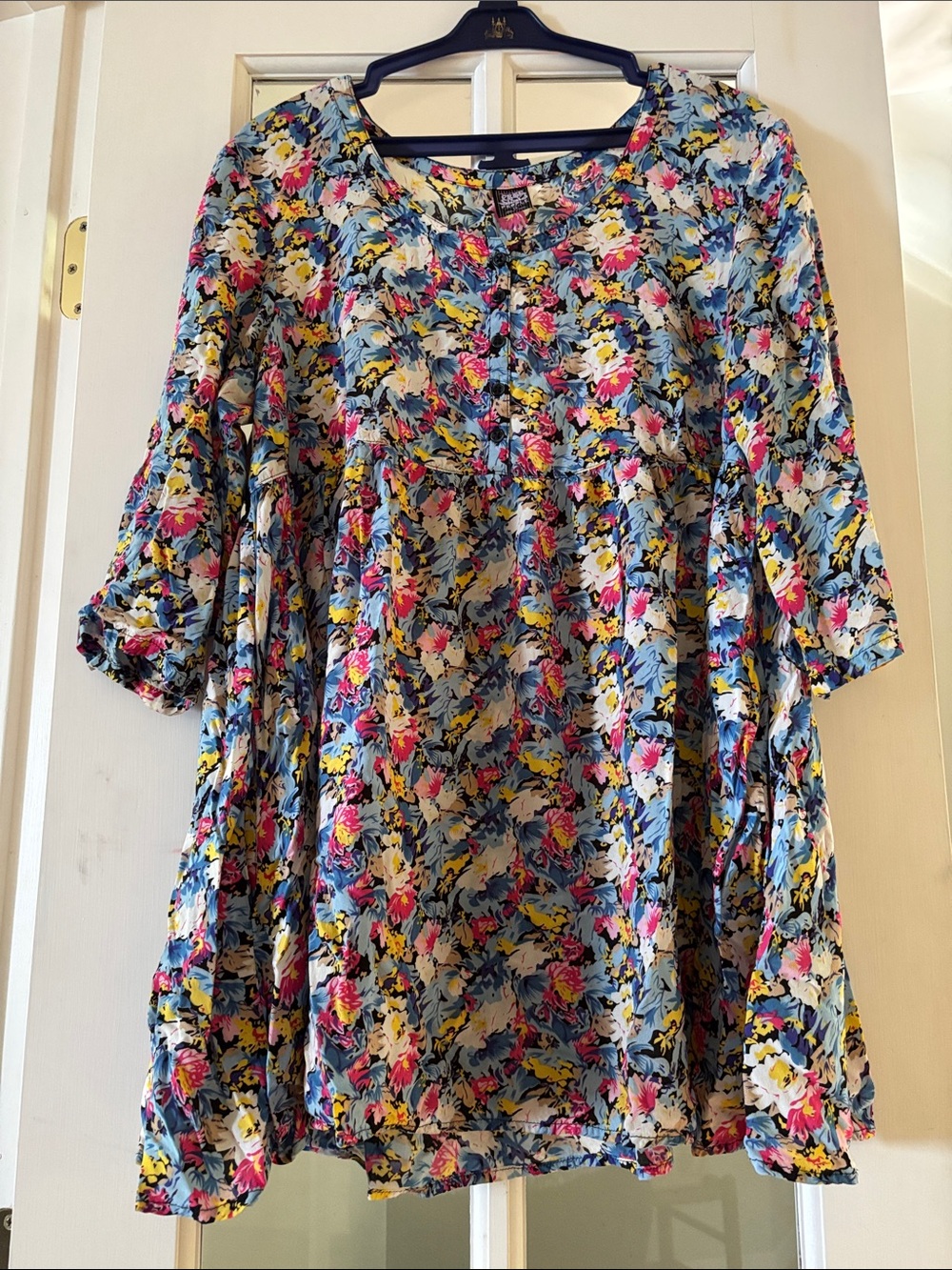 Free People Blue Multi Floral Button-Up Peasant Blouse - Picture 5 of 13